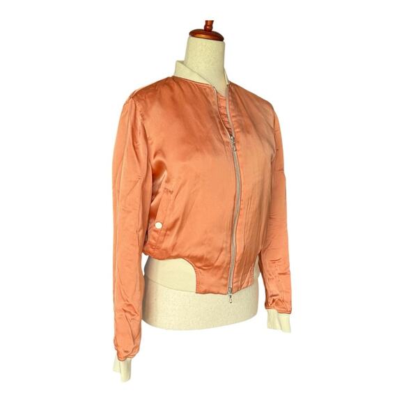 Rag & Bone Peach Satin Bomber Jacket Cropped Orange Zip Front Streetwear XS - Picture 4 of 11